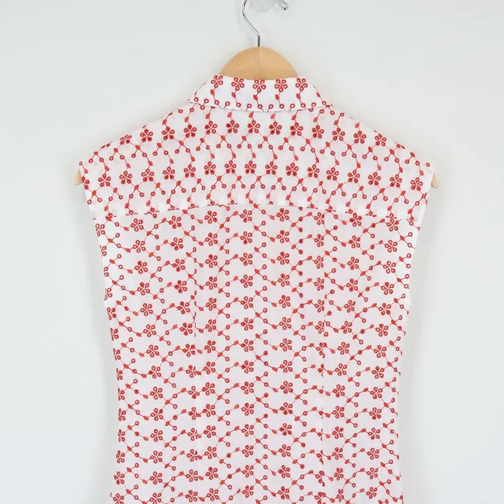 J.Crew Mini Button Front Eyelet Shirtdress Crimson Red On White Size 2 NWT